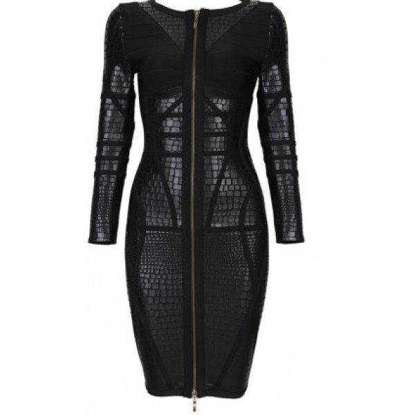 Black Herve Leger inspired dress with long sleeves
